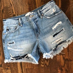 KanCan Distressed Fringe Denim Shorts
